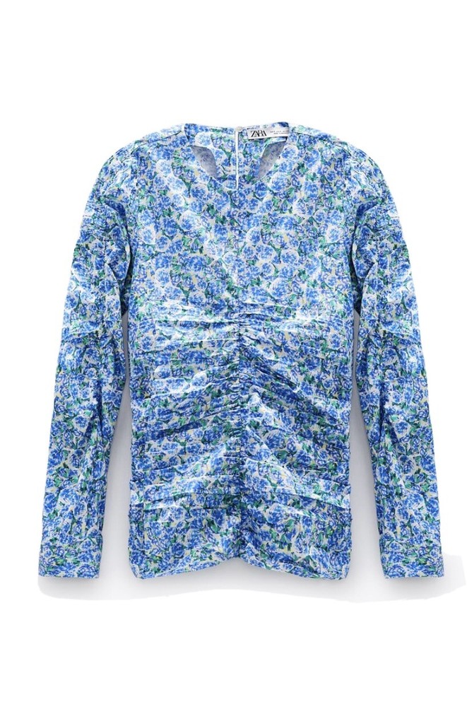 Zara Printed Gathered Blouse