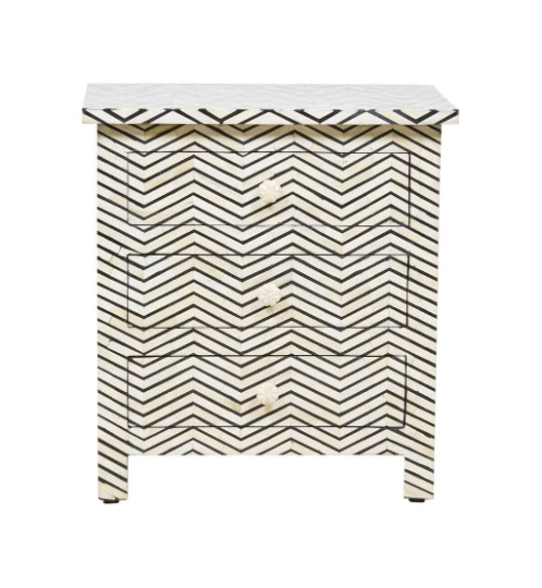 Personalized Bone Inlay 3-Drawer Nightstand Cabinet for Stylish Home Decor-image