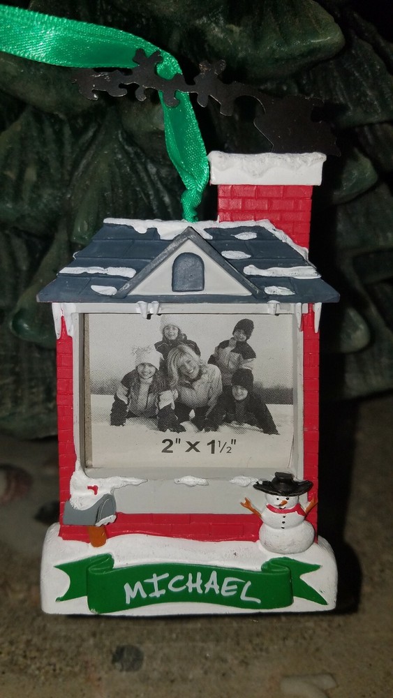 Custom MICHAEL Photo Frame Easel or Snowman House Christmas Ornament-image