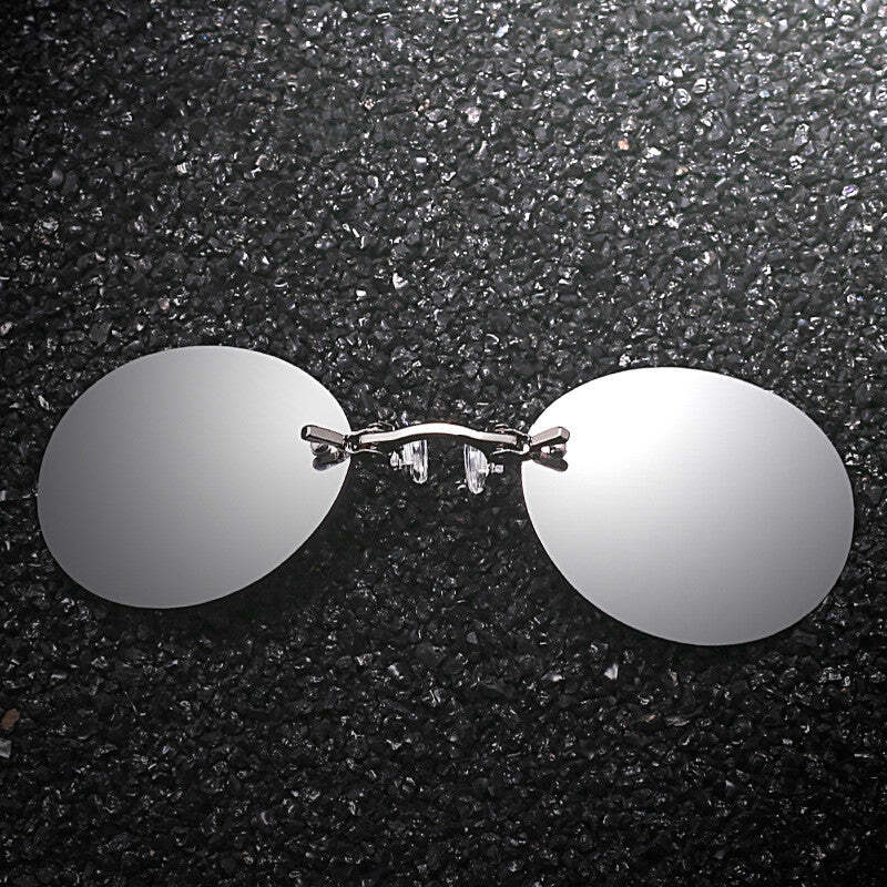 Frameless Clip-nose Round Clip-on Glasses Retro Mini Clip-nose Sunglasses Men