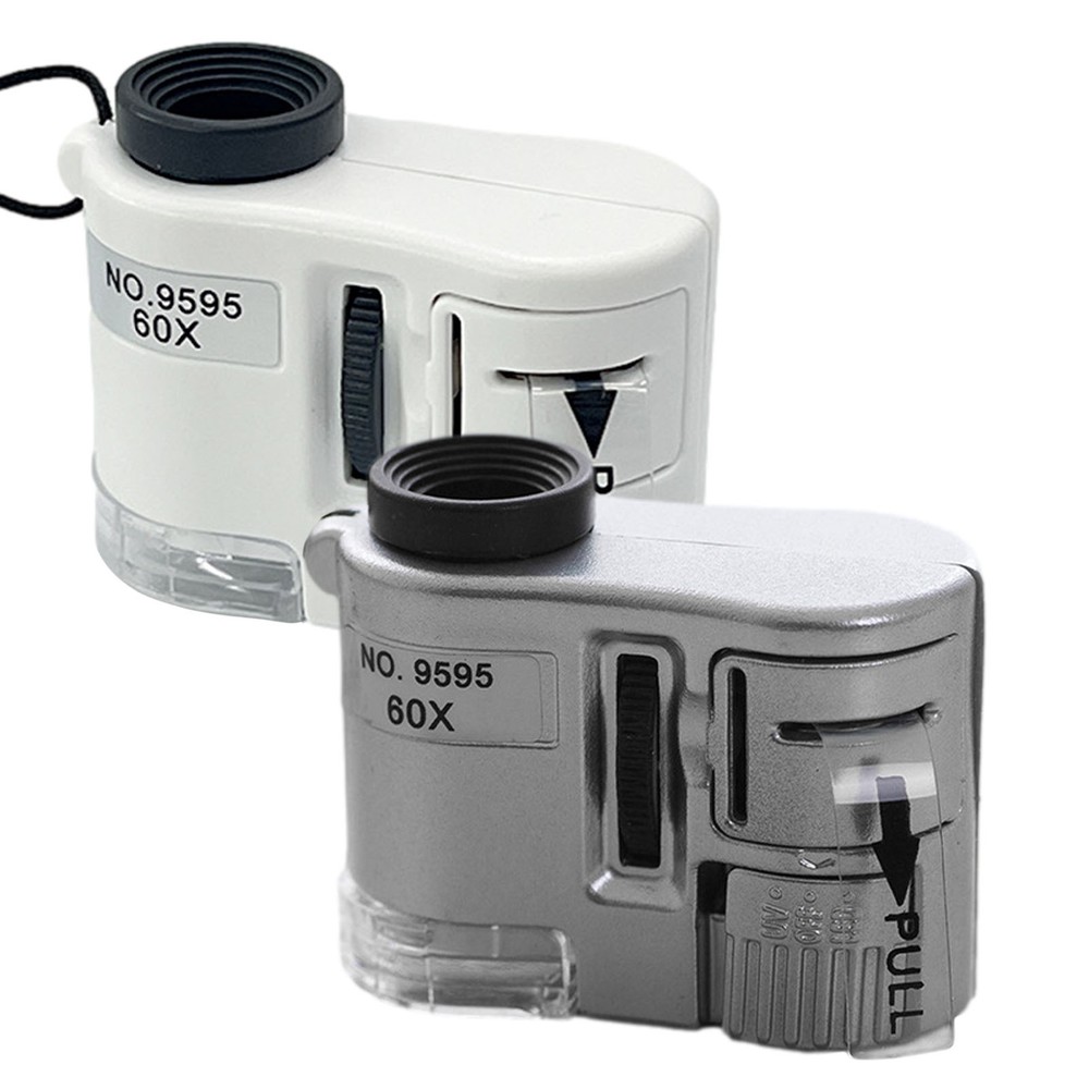 60X Handheld Mini Pocket Microscope Loupe Jeweler Magnifier With LED UV Light
