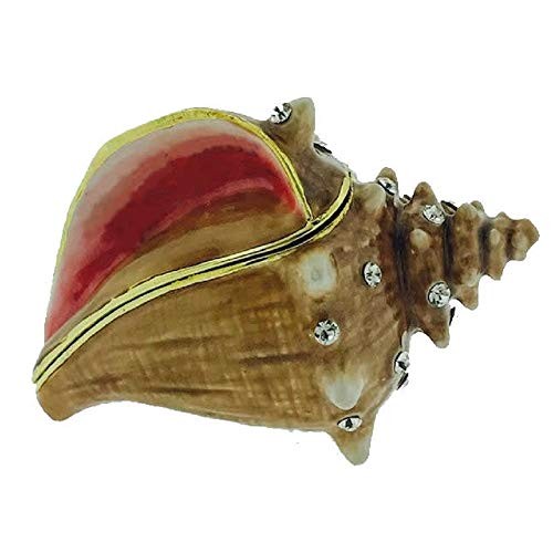 Conch Seashell Bejeweled Enamel Jewelry Trinket Keepsake Box Container Shell New