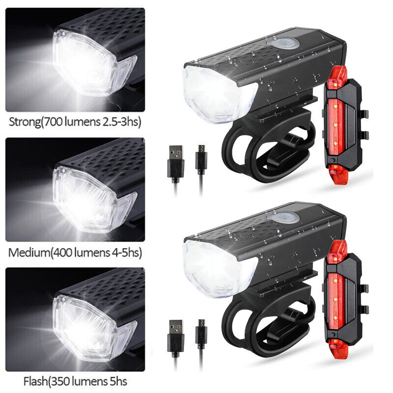 4-Pack Waterproof Bike Lights – 2 Front & 2 Rear MTB Cycling Lamps IP65