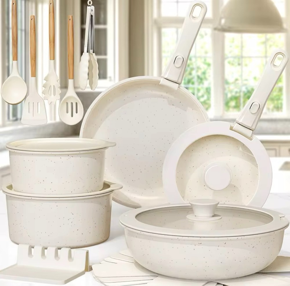 21 Pcs Pots and Pans Set Non Stick, Ceramic Cookware Set Detachable Handles