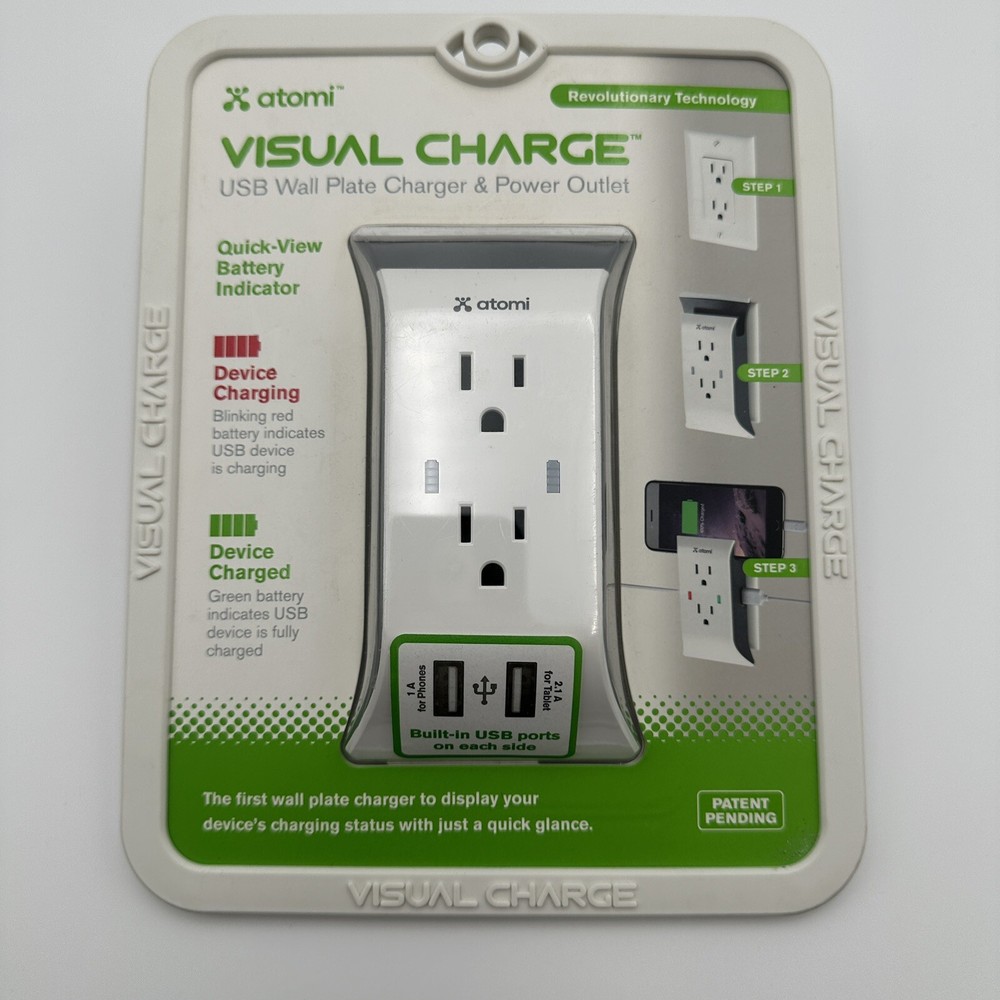 Atomi Visual Charge USB Wall Plate Charger with Power Outlet-image