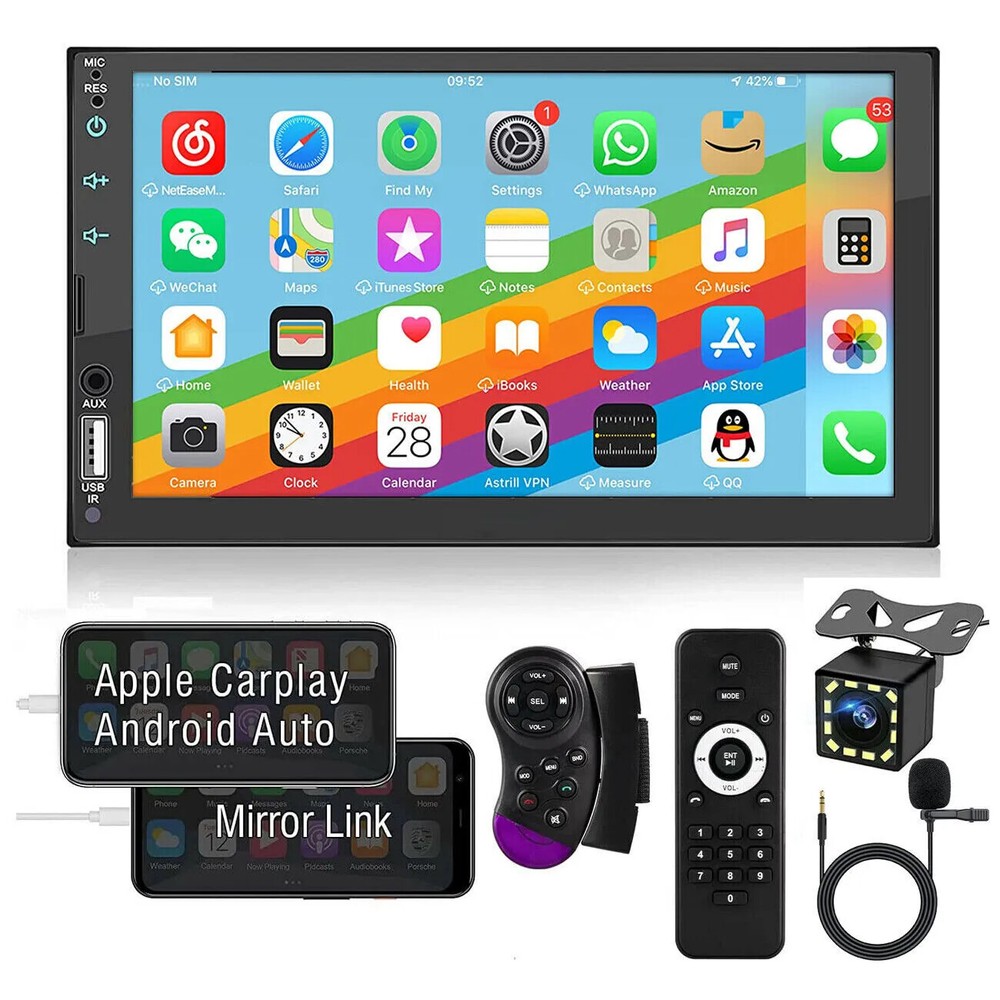 7-inch Apple Android CarPlay Touchscreen Double Din Car Stereo with Backup Camera  