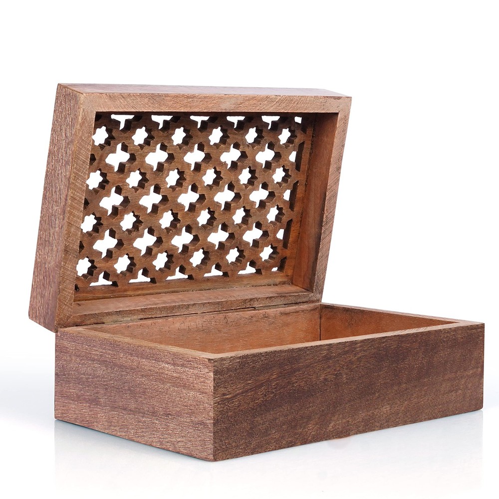 Mela Artisans Medium Polish Keepsake Box with Hinged Trellis Lid
