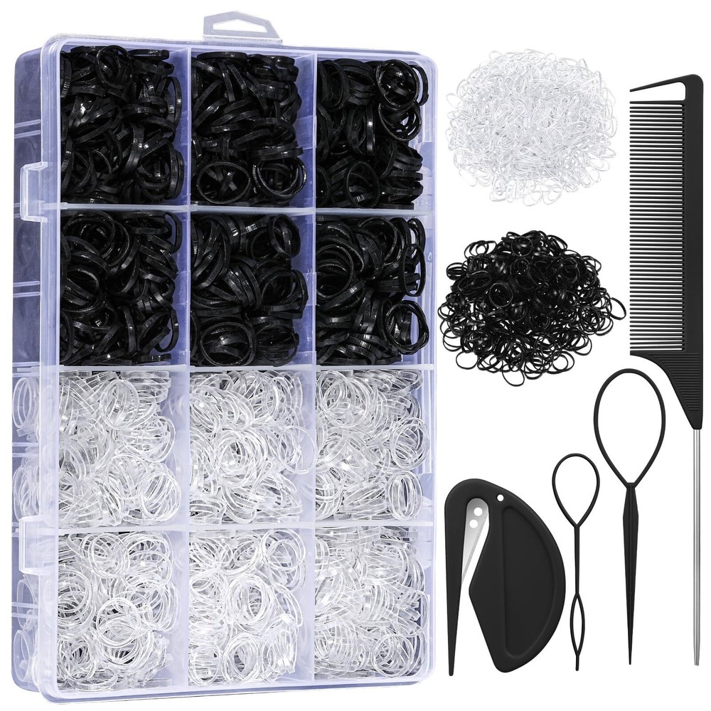 2200-Piece Clear Mini Hair Bands with Hair Loop Styling Tool Set