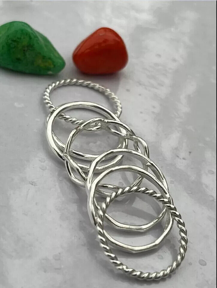 Solid 925 Sterling Silver Set Of Seven Band Ring Statement Handmade RingAll Size