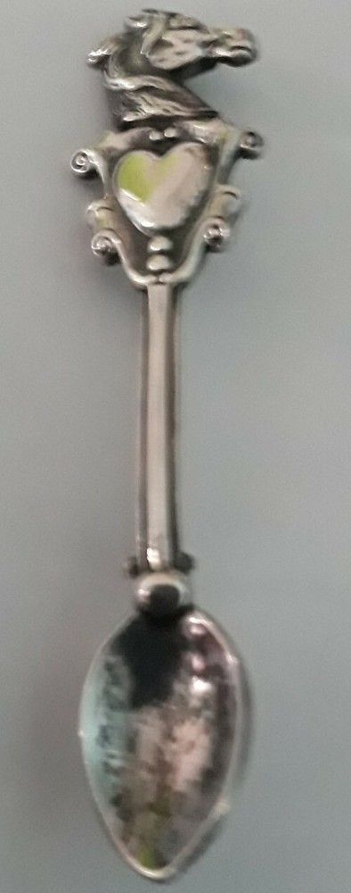 Vintage Sterling Silver Spoon with Horse Head & Heart Brooch Pin