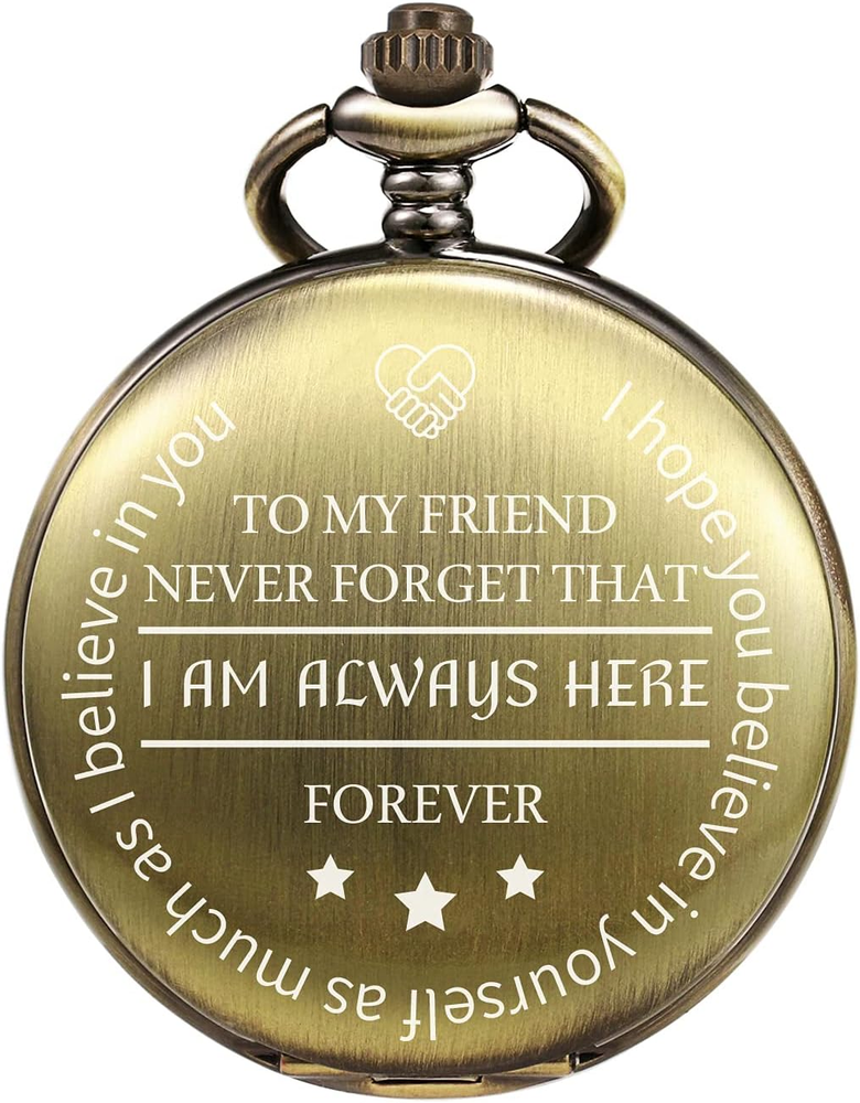 Custom Bronze Engraved Pocket Watch with Chain - Personalized Gift for Best Friend