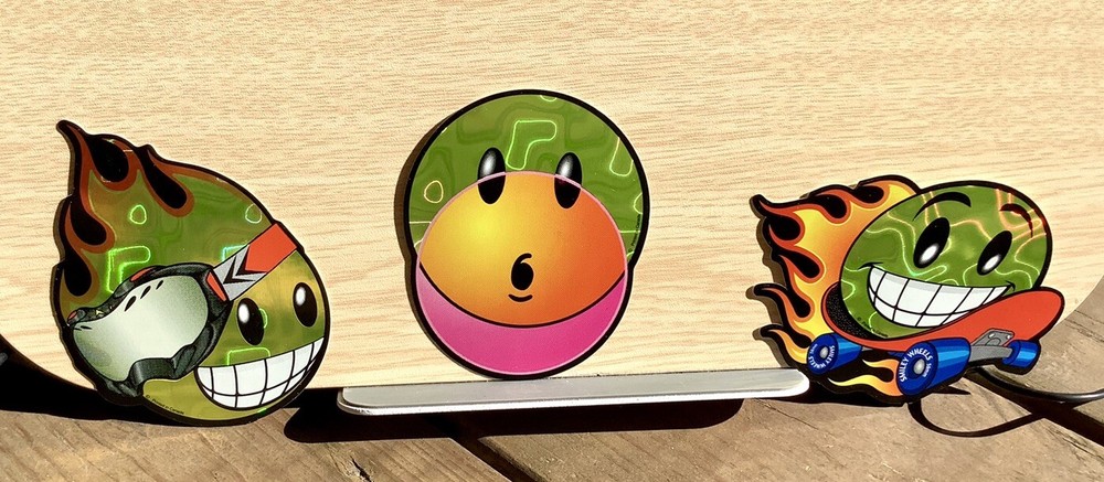 Lot of 3 Vintage 90’s Smiley Face Prism Vending Machine Stickers Foil Skater