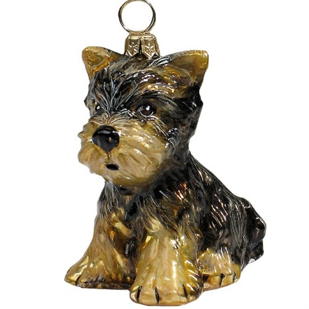 Yorkshire Terrier Yorkie Puppy Dog Polish Blown Glass Christmas Ornament