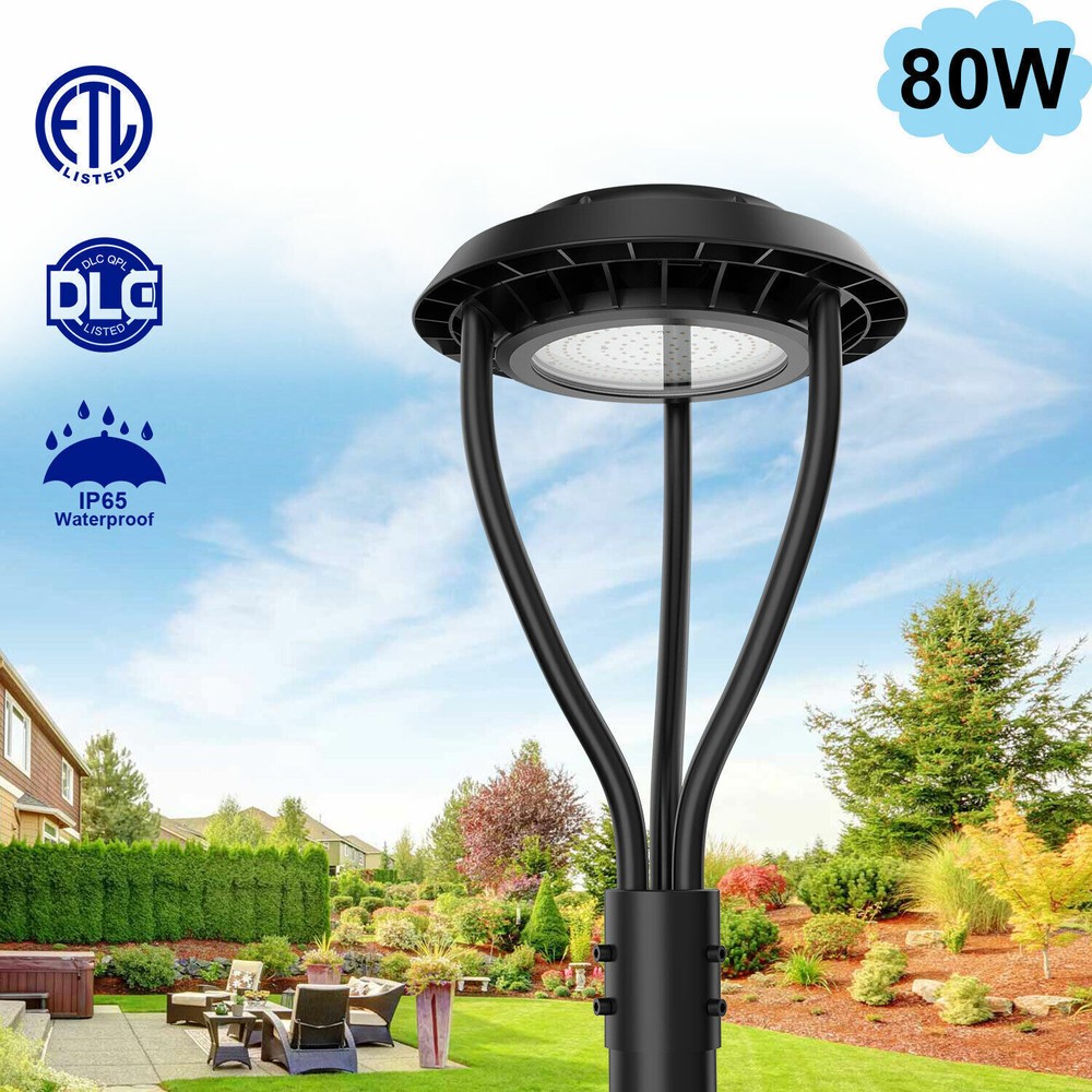 80W LED Post Top Circular Garden Light Fixture 10800Lm 5000K for Yard