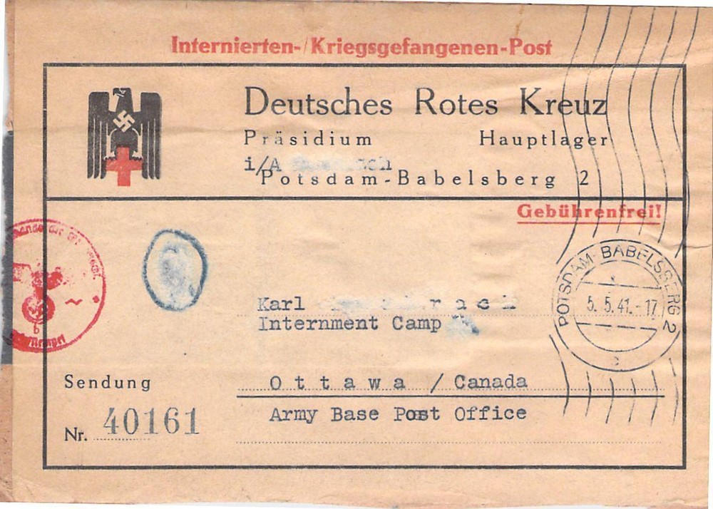 1941 Germany to Canada POW Prisoner of War Camp Red Cross Package Label Cover