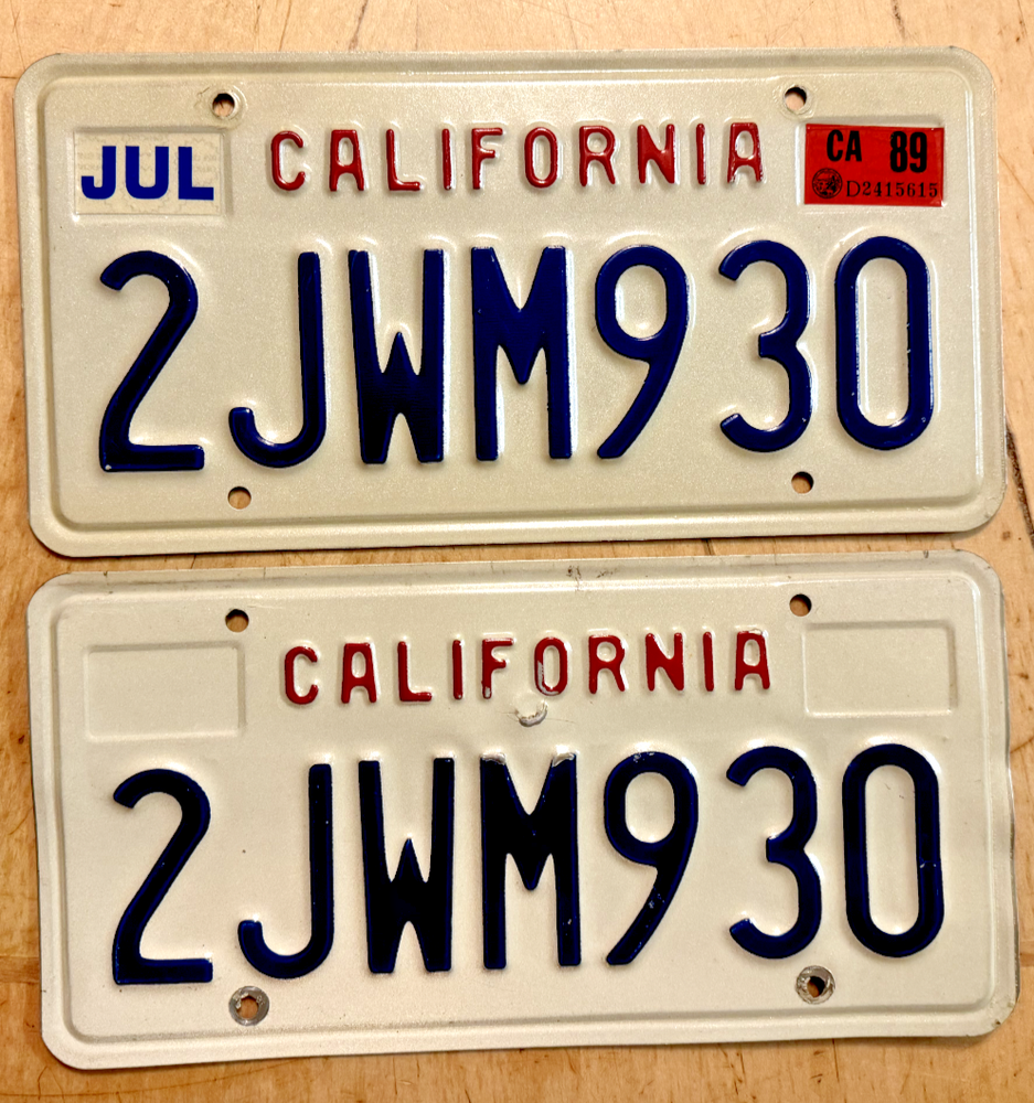 CALIFORNIA PASSENGER LICENSE PLATE PLATES MATCHING PAIR SET 