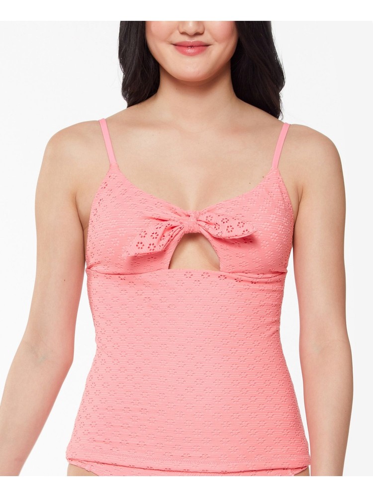 JESSICA SIMPSON Women's Coral Eyelet Tie Front Cutout Sweet Tooth Tankini Top XL