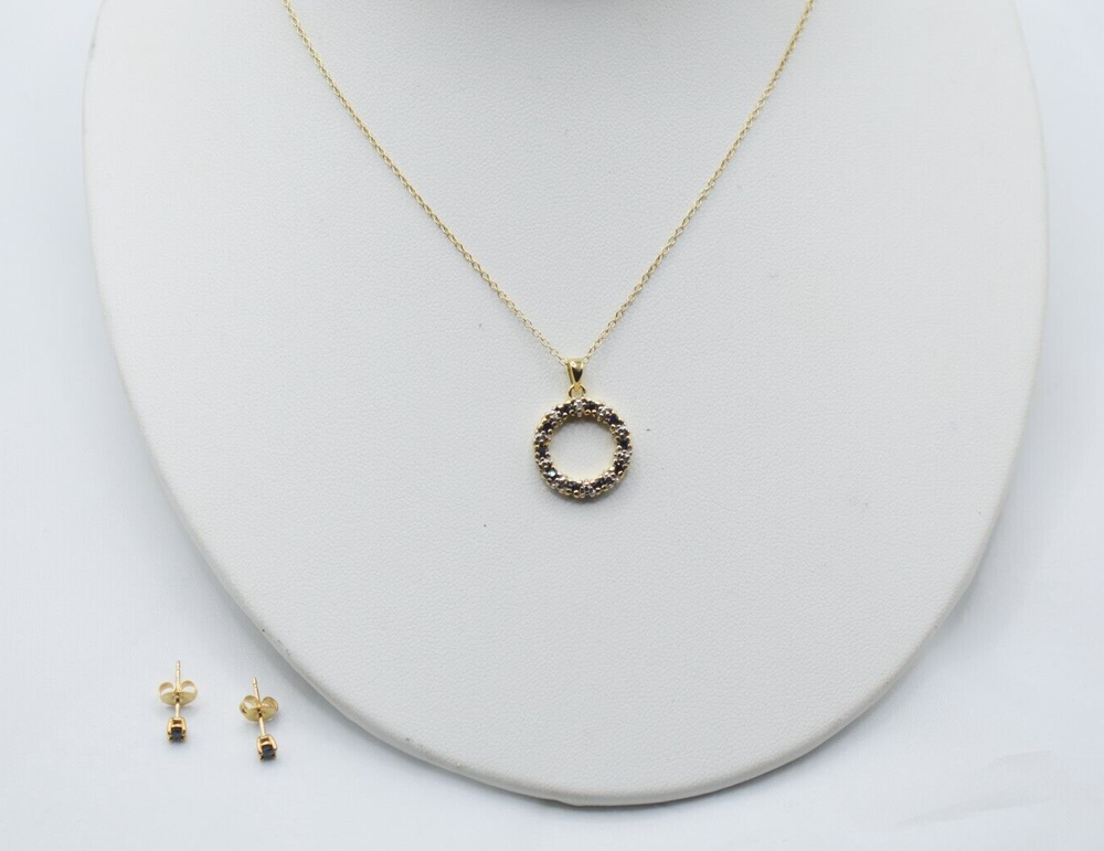 Italian-Made Sterling Silver Circle Necklace with Sapphire Stud Earrings