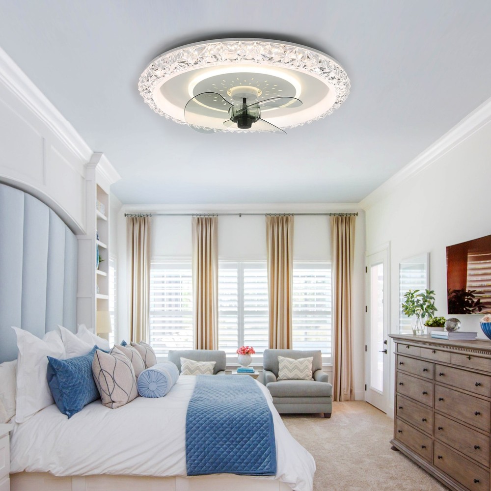 20-inch White Modern Flush Mount Ceiling Fan by Bella Depot with 6 Speeds