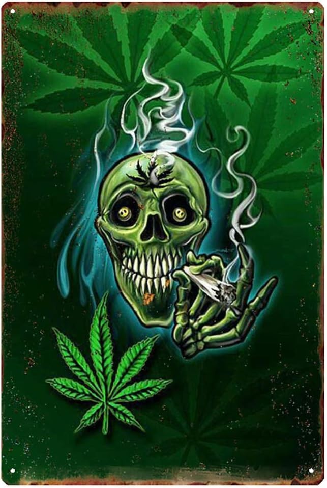 420 Skull Leaf Metal Tin Sign Wall Art Poster 8x12 Inches