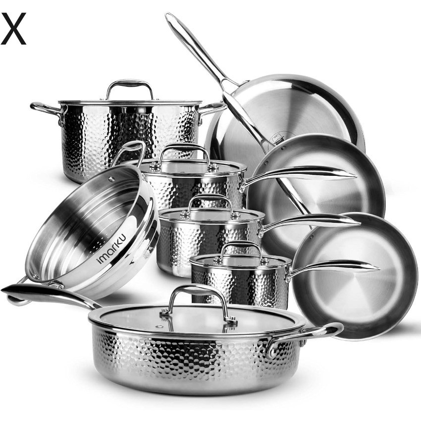 iMARKU 14-Piece Tri-Ply Clad Cookware Set for Professional Kitchens