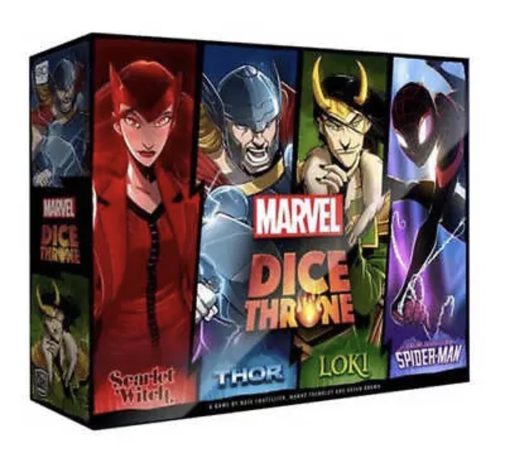Marvel Dice Throne 4 Hero Box Scarlet Witch Thor Loki and Spider Man Ages 12+