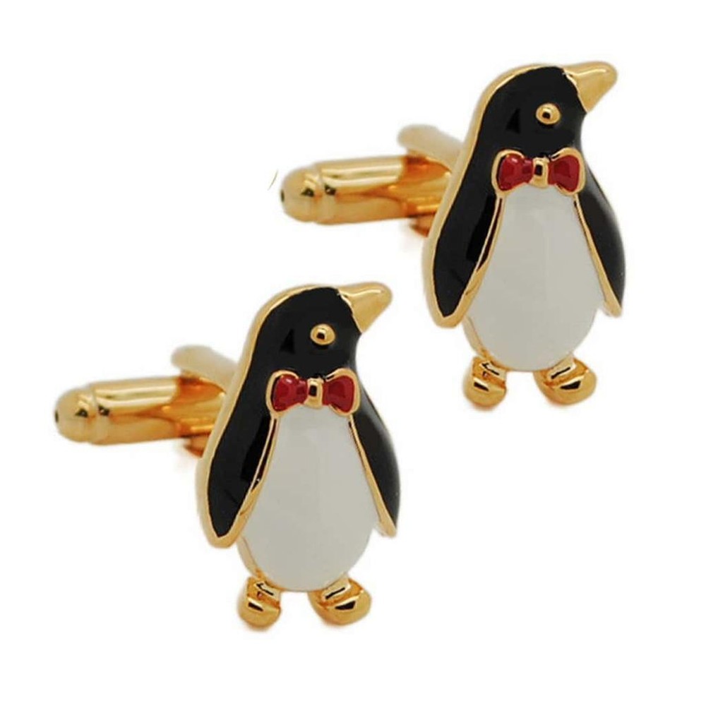 CUTE PENGUIN CUFFLINKS Black White Gold Plate Wedding Groom Best Man w GIFT BAG