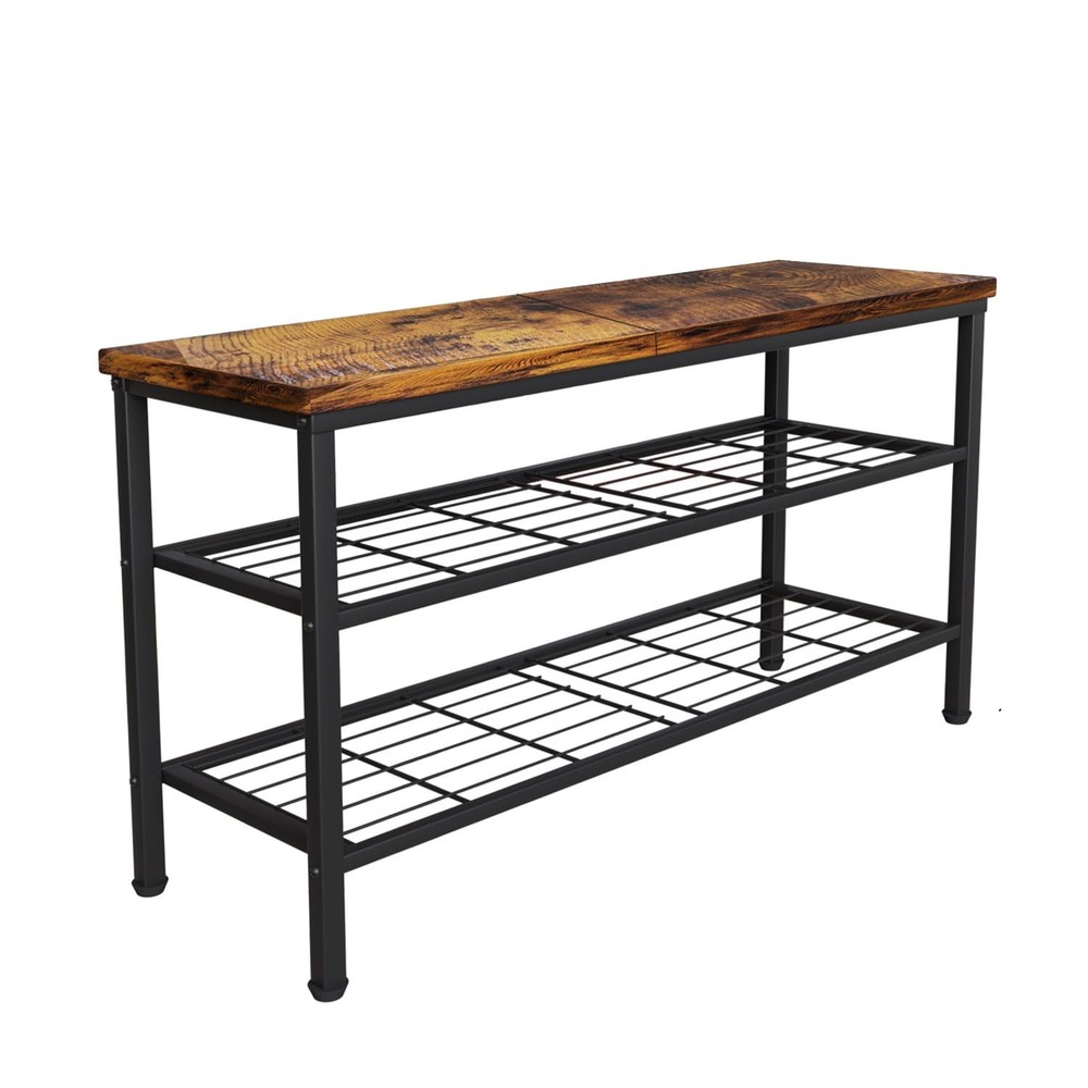 3-Tier Metal Shoe Rack with Wood Top – Durable Space-Saving Organizer