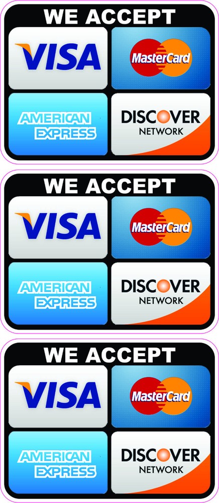 3-Pack Credit Card Logo Stickers - Visa, MasterCard, Discover, Amex Accepted-image