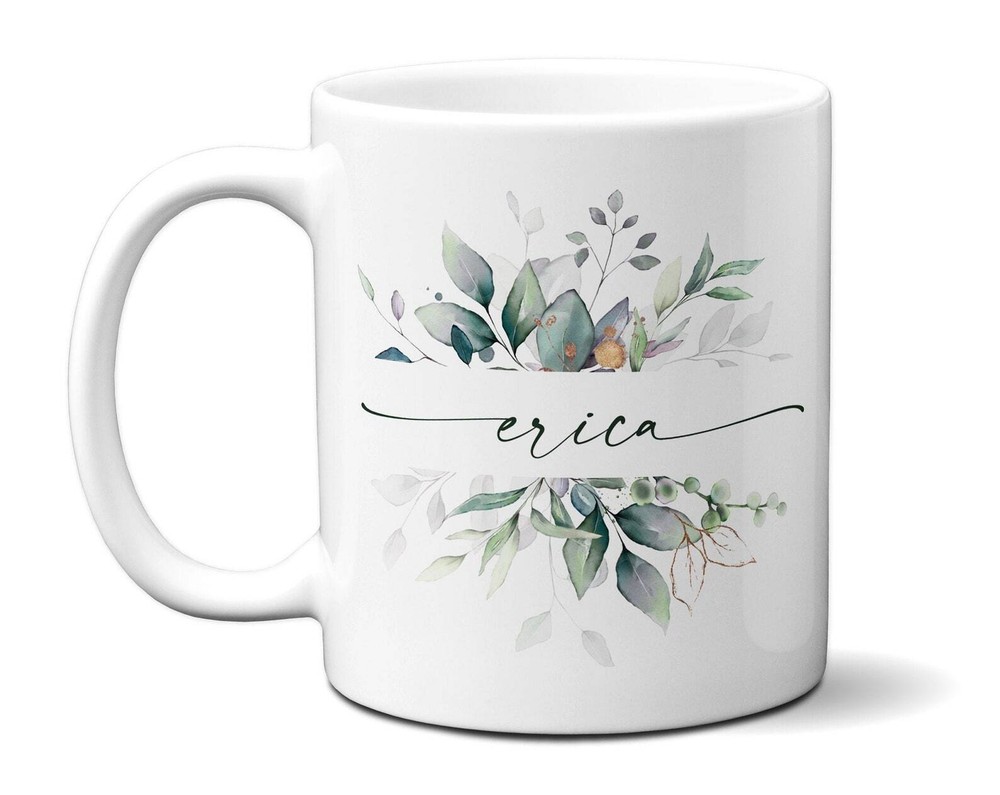 Personalized Floral Name Mug Custom Watercolor Coffee Cup
