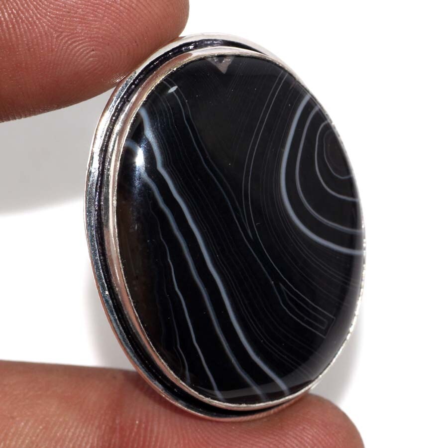 Banded Black Onyx 925 Silver Plated Gemstone Ring Us 7 Aesthetic Jewellery JW