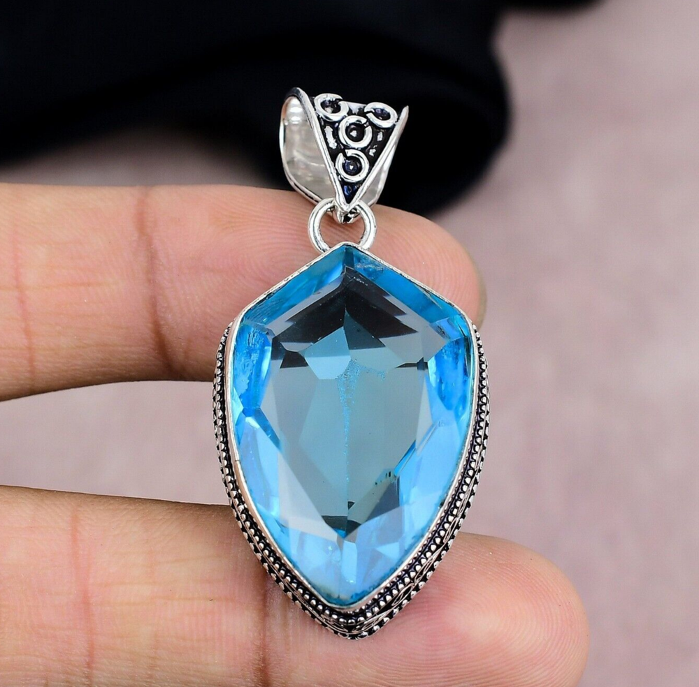 Blue Topaz Sterling Silver Handmade Pendant Jewelry Gift for Her