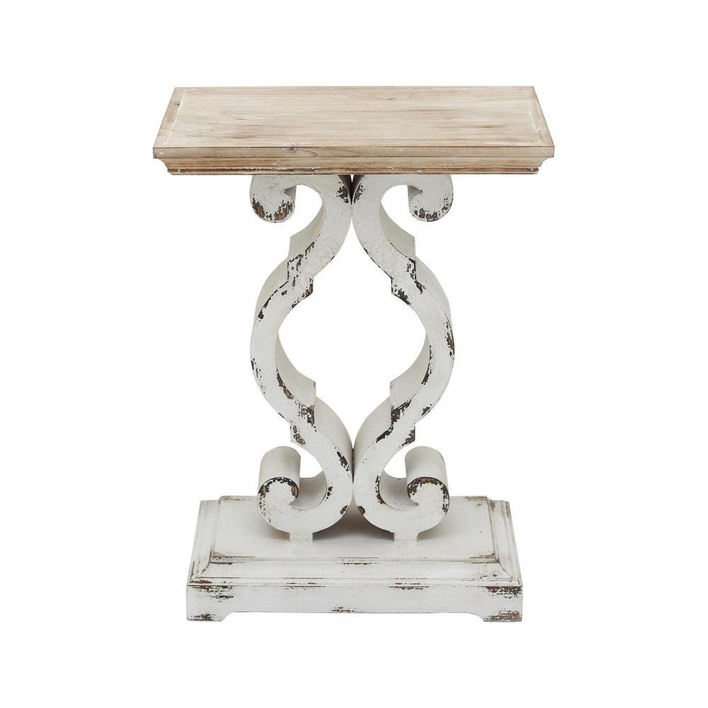 French Country Rectangular Wood End Table in Natural Finish  