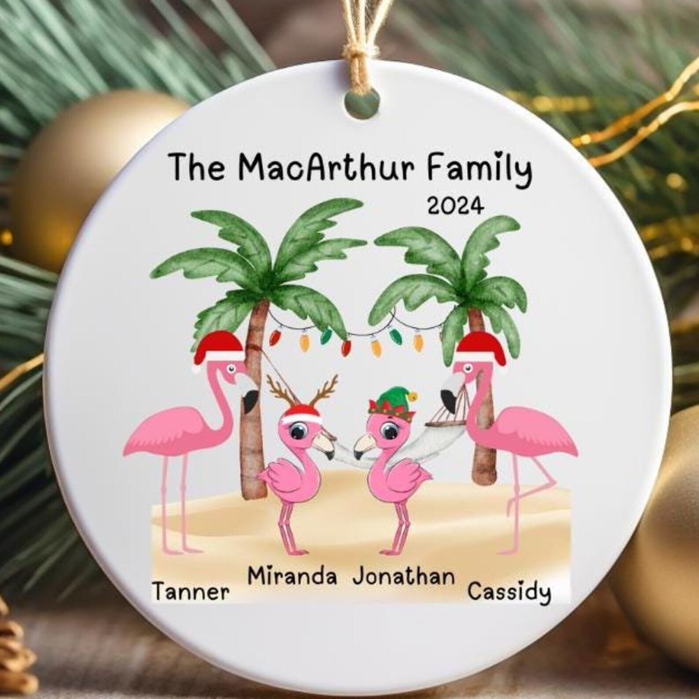 Flamingos Beach Theme Personalized Family Christmas Ornament Flamingos Custom