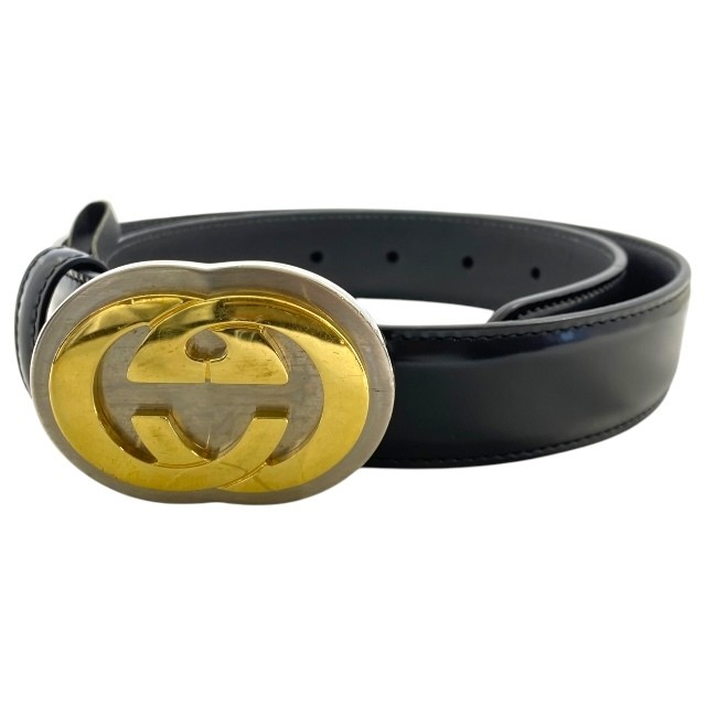 GUCCI Interlocking G Logo Black Leather Belt Size 70/28