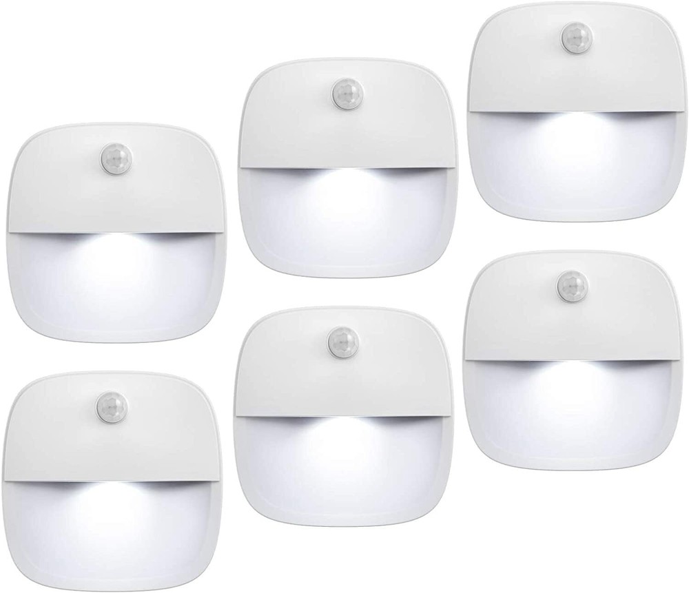 Upgraded Motion Sensor Light, 6 Pack Battery-Powered LED Night White