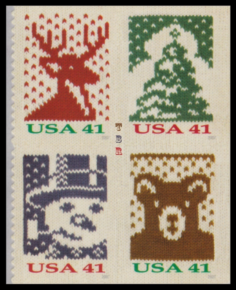 4207a-10a 4210c Holiday Knits Block 8 From Double-Sided Pane 2007 MNH - Buy Now-image