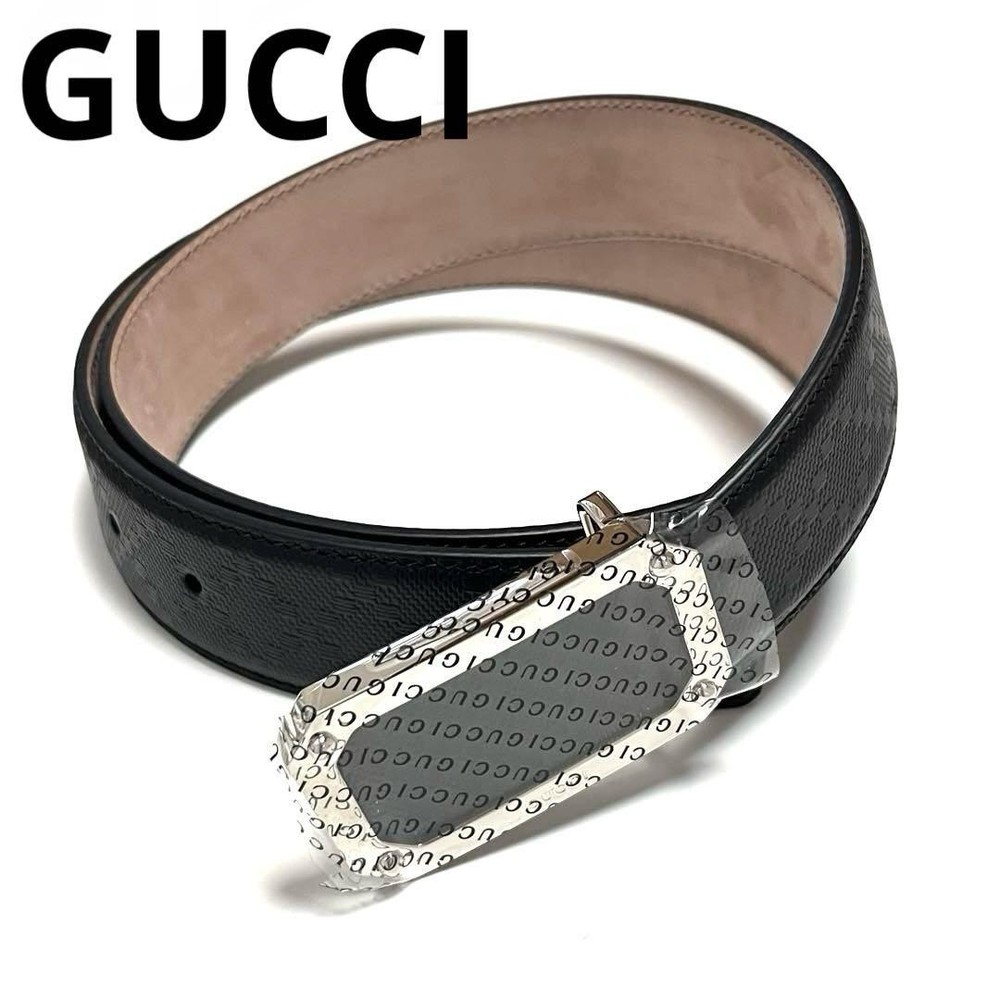 Gucci black leather Diamante belt with silver buckle