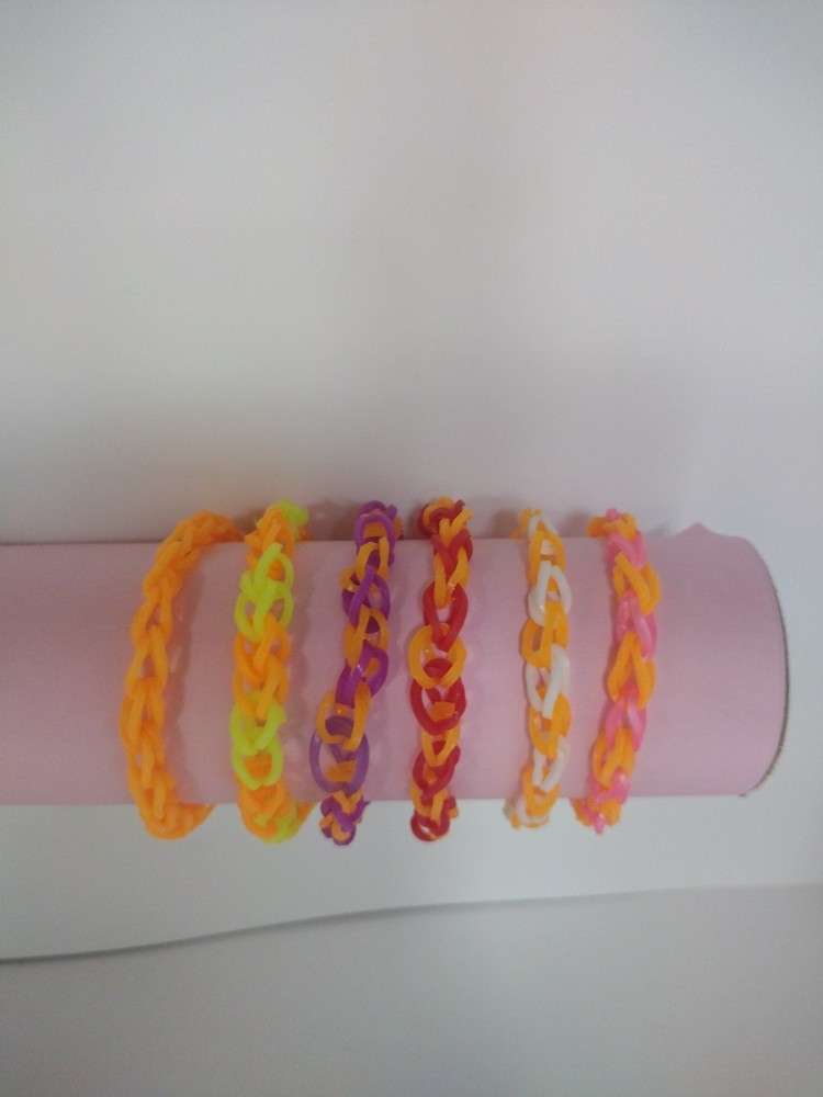 Vibrant Orange Loom Band Bracelet Set - 6 Colorful Designs
