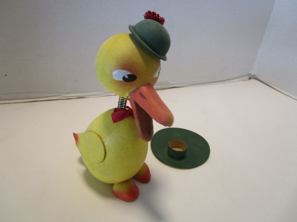 Vintage Papier Mache Candy Container Duck 2 parts Nodder 7”T Germany 1940’s