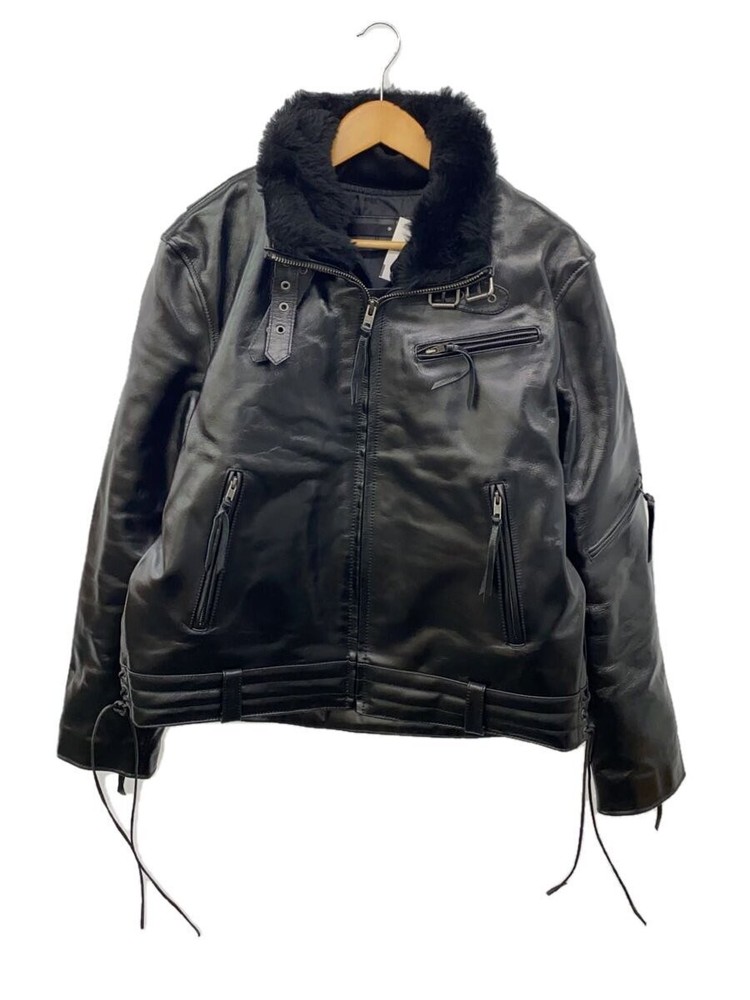 Liugoo Genuine Cowhide Leather Blouson Jacket Black CW22-R-6 1296