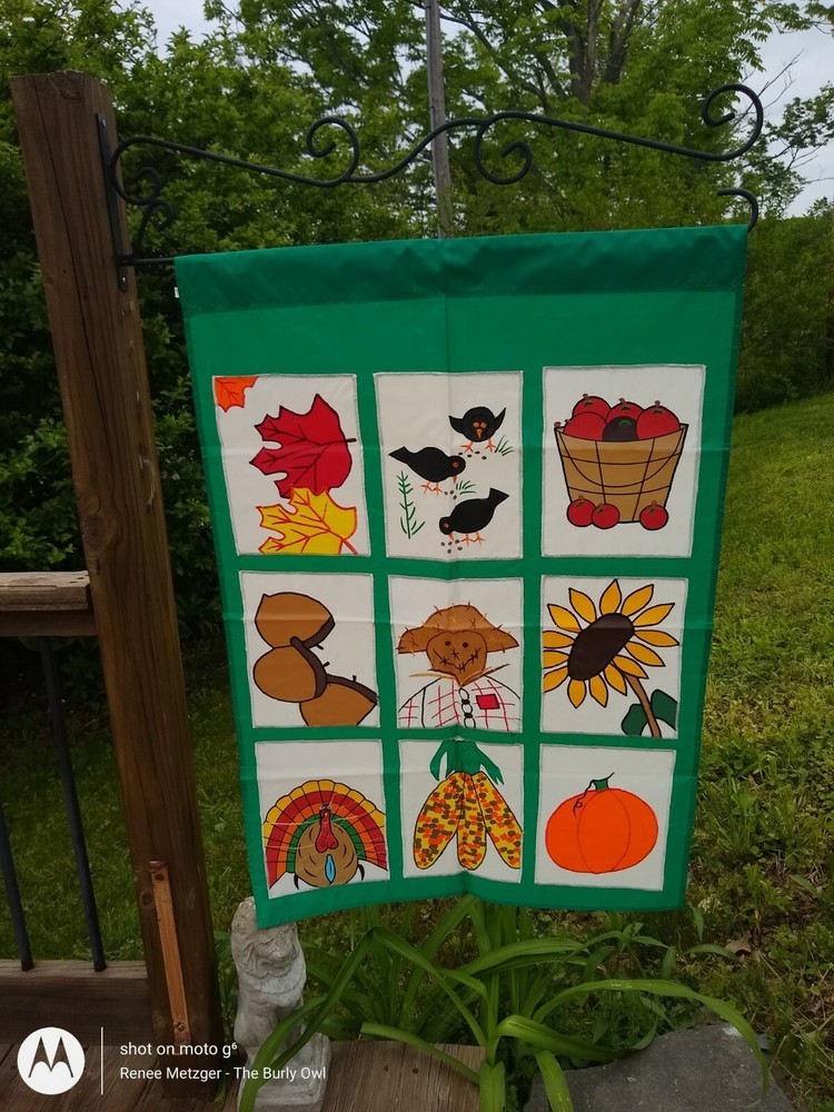 40x28 Inch Polyester Autumn Thanksgiving Flag with Turkey Pumpkin and Framed Motifs