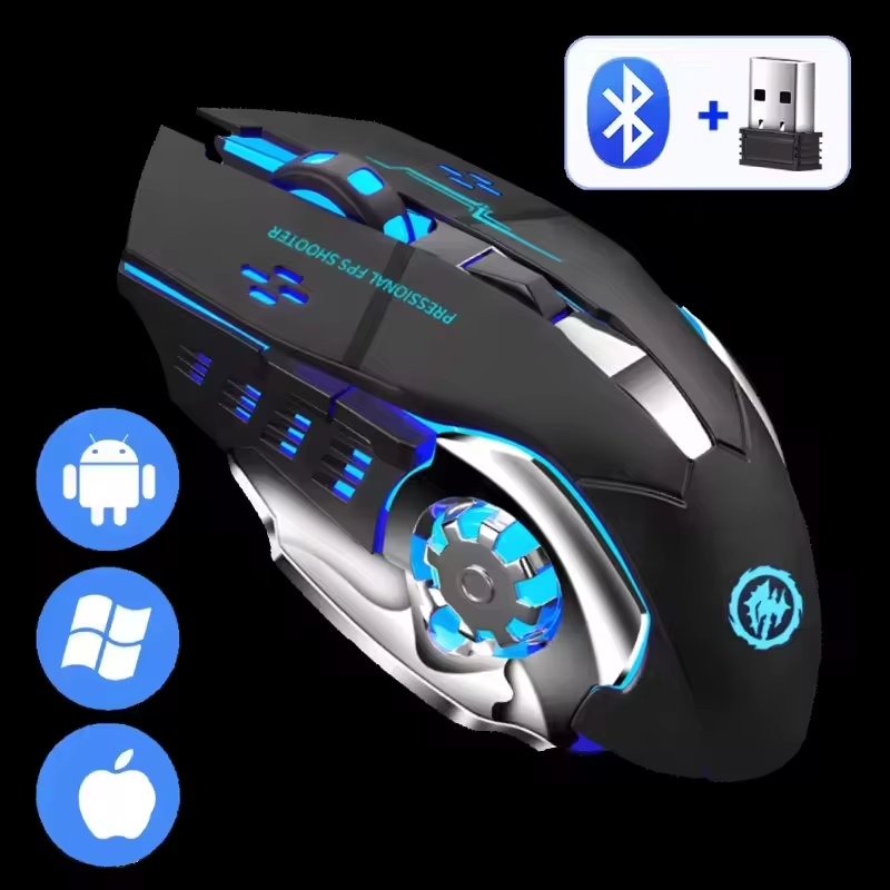 Rechargeable Wireless Mouse Game Computer Silent 2.4G Bluetooth Led Light Mouse