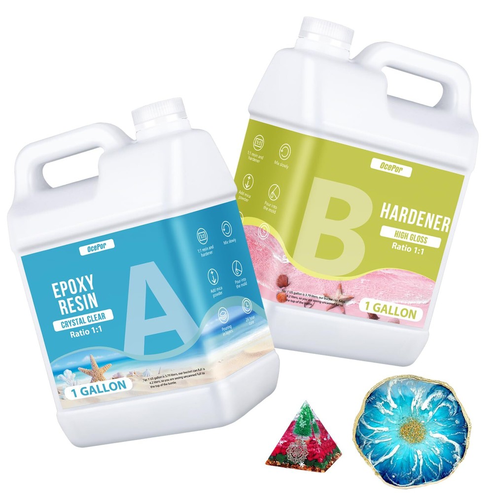 2-Gallon Crystal Clear Epoxy Resin Kit for Crafts Jewelry Wood Non-Yellowing
