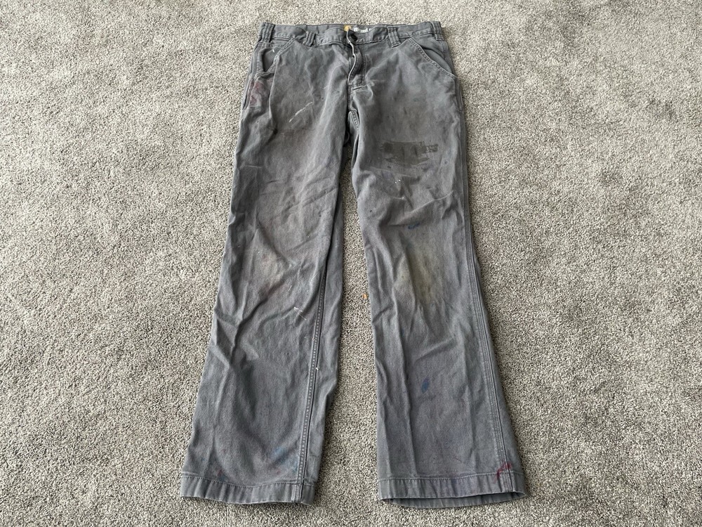 Carhartt Painter Pants Mens 34x32 Gray Relaxed Fit Distressed Splatter Workwear