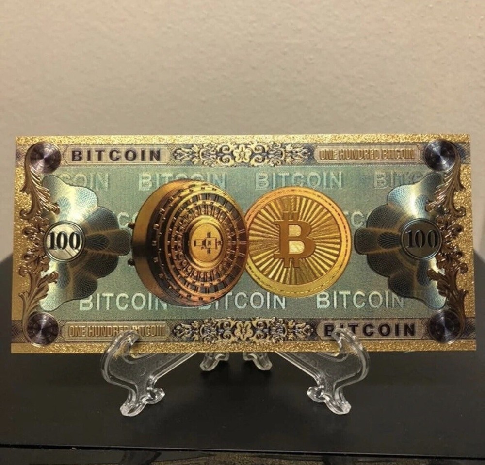 24k Gold Foil Plated 100 Bitcoin Cryptocurrency Collectible Banknote-image