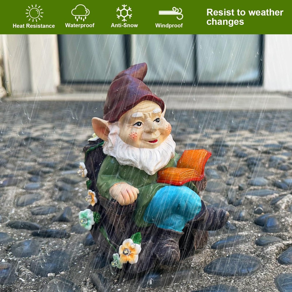 Solar Garden Gnome Statues Outdoor - Fairy Resin Gnomes Succulents Figurines ...