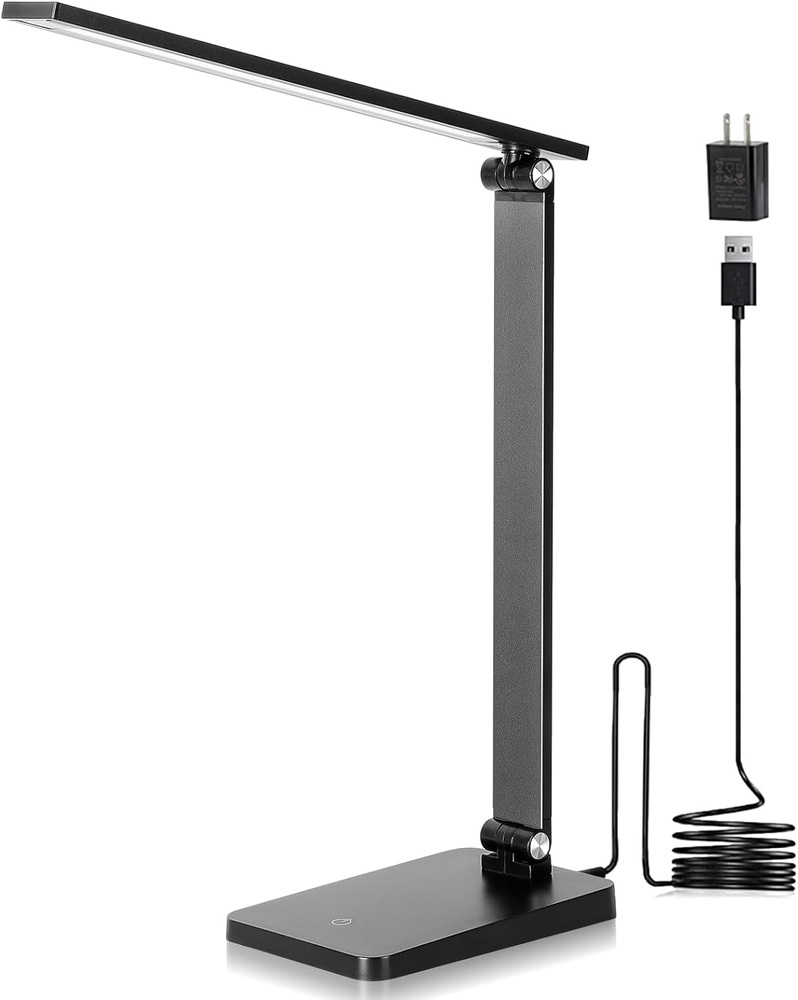 LED Desk Lamp for Home Office, 3 Levels Dimmable Desk Light with USB Charging Po