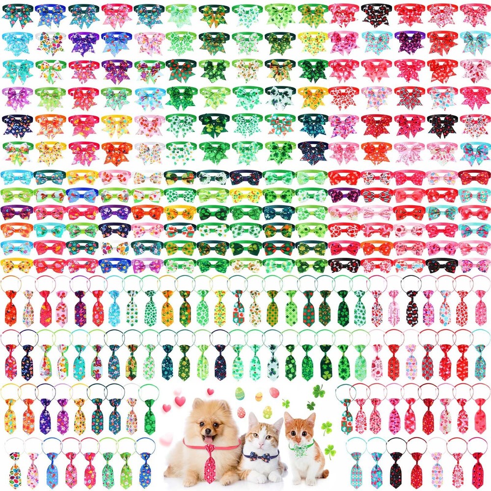 270 Pcs Valentine's Day Dog Bow Ties St. Patrick's Day Dog Collars Easter Cat...