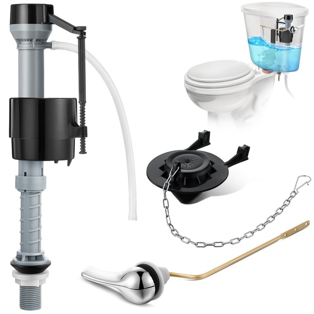 Universal Toilet Tank Repair Kit with Fill Valve, Flapper & Side Handle in Dark Grey